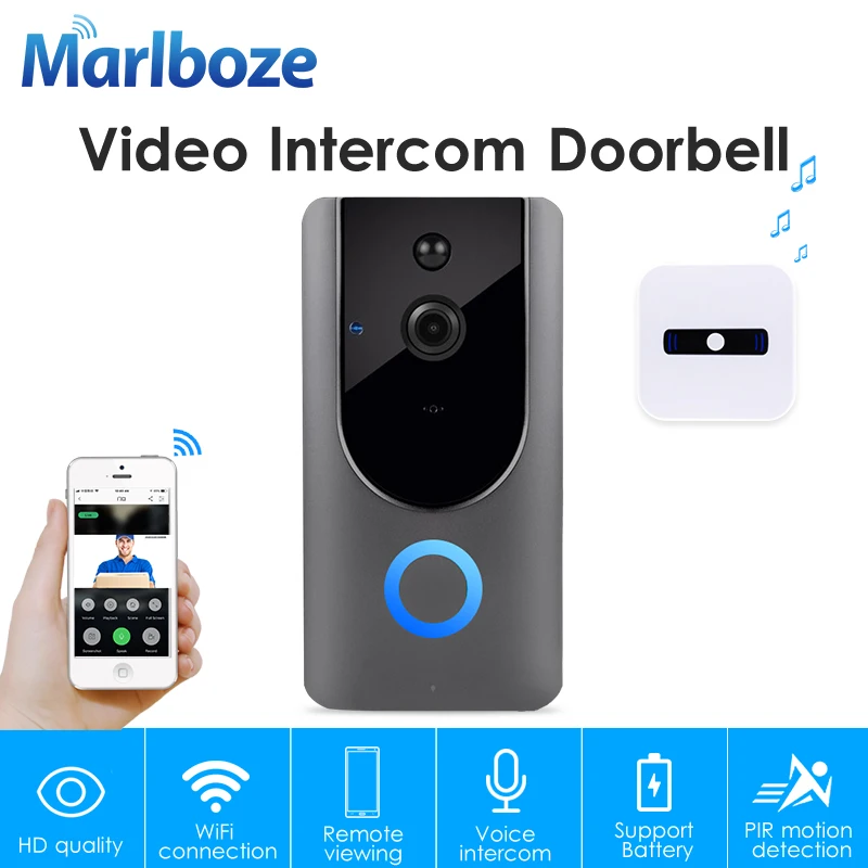 

Marlboze 720P WIFI Video Smart Doorbell Ring Visual Door bell Wireless Intercom Doorbell PIR Motion Detection Night View SD card
