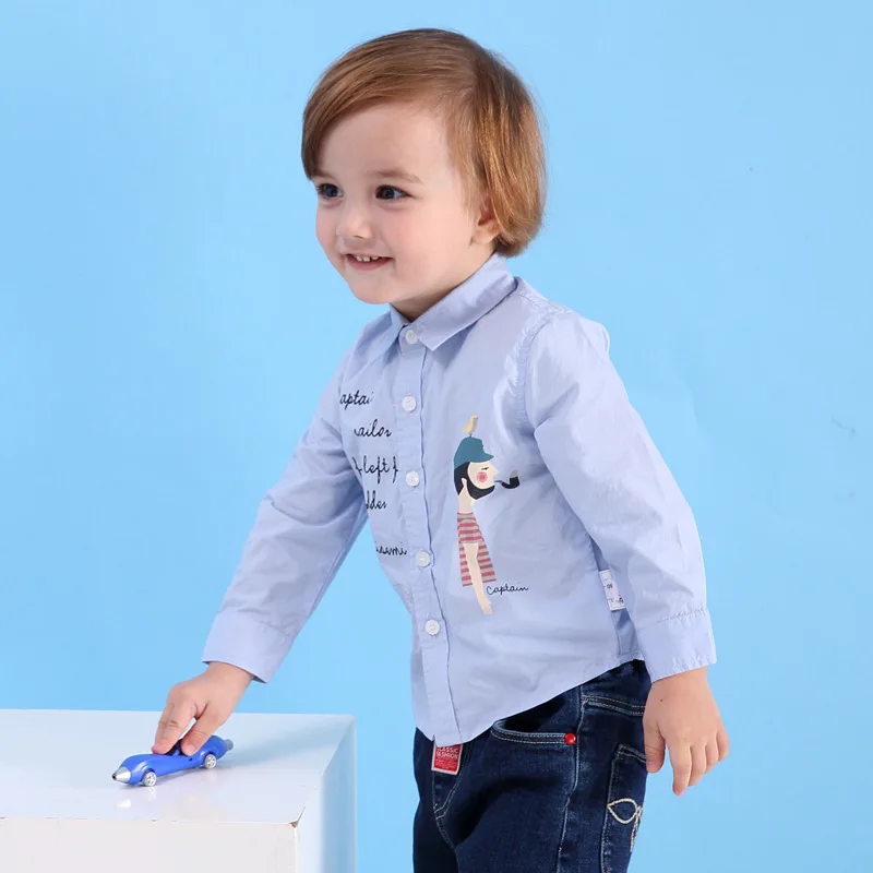 

spring and autumn new children's wear, long-sleeved boys' shirts, Korean pure cotton alphabetical printed infant shirts