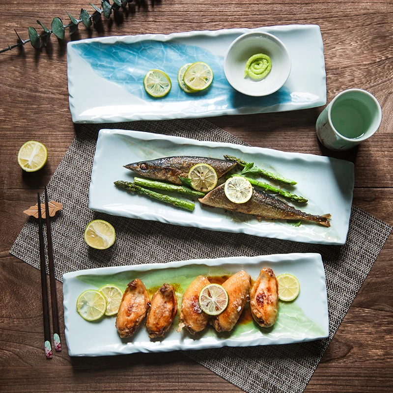 

Japanese Ceramic Plate Rectangular Plate Restaurant Sushi Plate Household Tableware Cake Dessert Plate