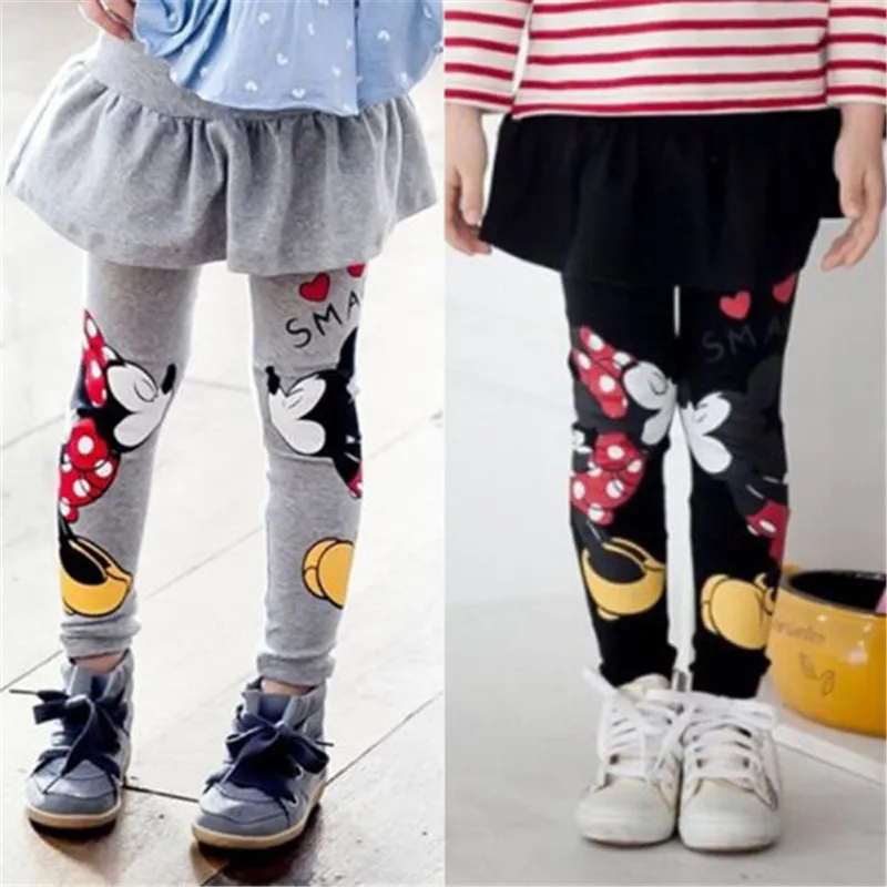 Милые длинные штаны с рисунком для маленьких девочек эластичная юбка с Микки и Минни Маус, штаны, леггинсы для детей от 2 до 7 лет