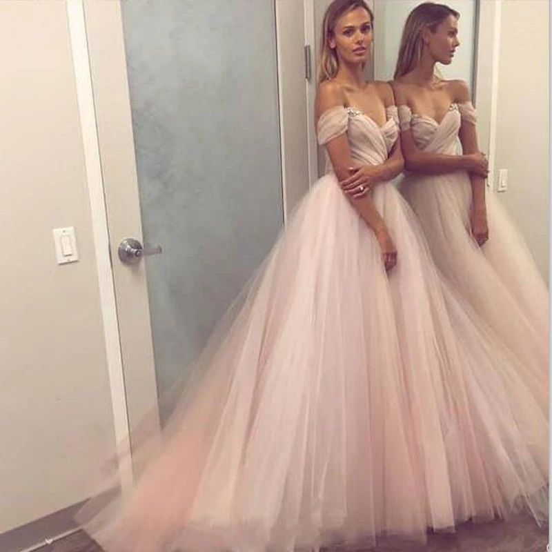 

Tulle Princess Evening Dress Boat Neck Off The Shoulder Long Formal Dresses 2019 Party Gowns Evening Gowns Robe De Soiree