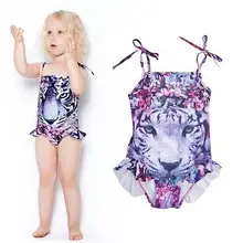 Детский купальник бикини для девушек тигровый цветочный купальный костюм Летний стиль высокого качества бикини
