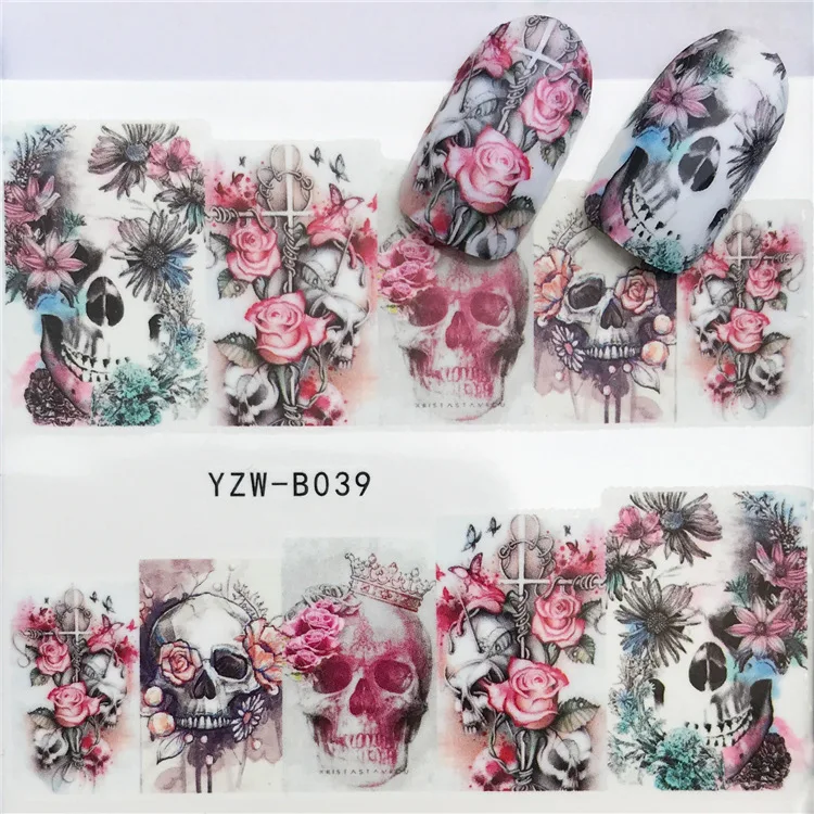 

Stickers for Nails Water Decals skull head Nail Slider Art design Halloween Decoration Manicure Foil Adhesive Wraps Pegatinas