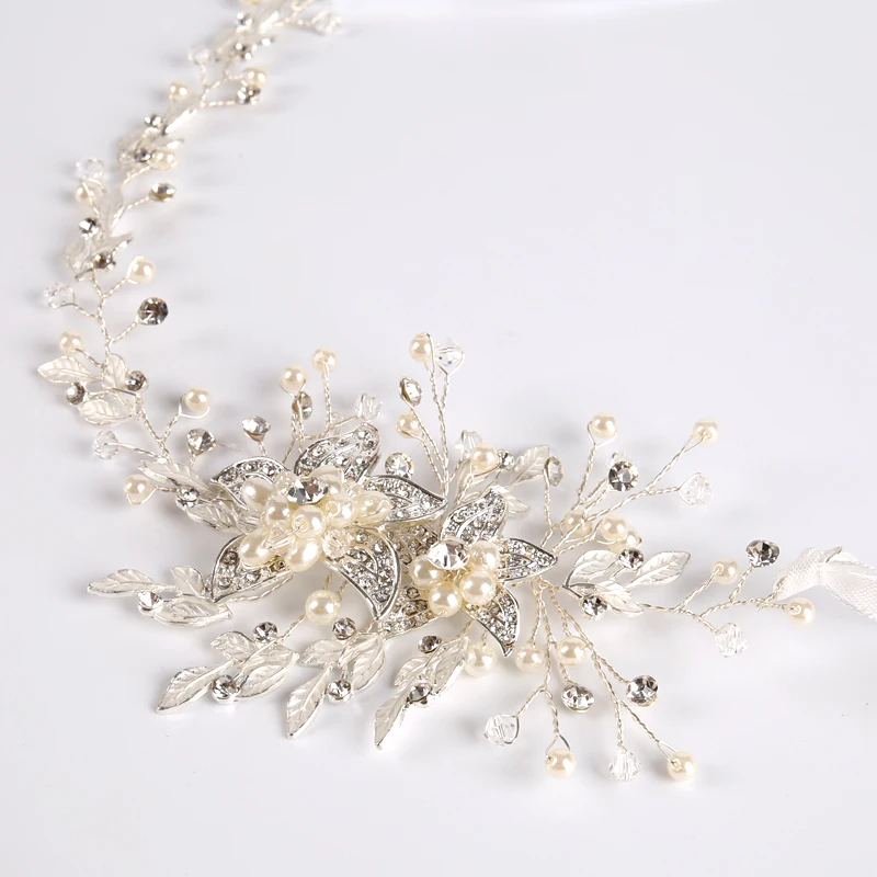 

Handmade Trendy Crystal Pearl Flower Leaf Bridal Headbands Gold Silver Rhinestone Color Tiara Wedding Hair Jewelry Accessories