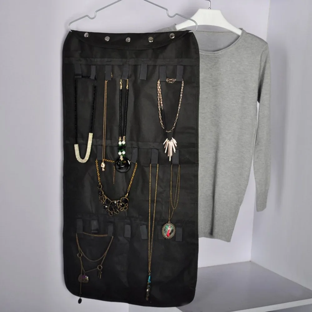 

Large Capacity Jewelry Holder Display Bags Non-woven Fabric Hanging Storage Bag For Necklace Bracelet Earring Ring Organizer Bla