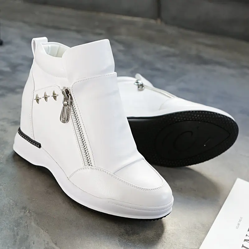 $25.28 Swyivy Pu Platform Sneakers Womens Shoes White Zipper Autumn Women Casual Shoes Woman Wedg