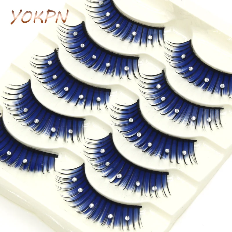 

YOKPN 5 Pairs Exaggerated Color False Eyelashes Crisscross Messy Thick Crystal Eyelashes Stage Latin Makeup Fake Eyelashes