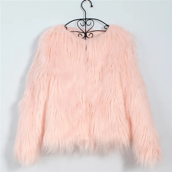 Модный пушистый мех, пальто, женская пушистая теплая верхняя одежда с длинными рукавами, осенне-зимнее пальто, куртка, пальто без воротника, большие размеры 3XL - Цвет: Pink 3