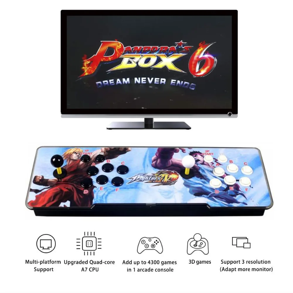 

Pandora Box 6 Retro 3D Arcade Console 1300 Games Machine 2 Player Game Controls Add More Games HDMI/VGA/USB/AUX Audio Output