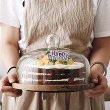 Творческий торт проигрыватель деревянные поддоны стеклянная крышка закусочный хлеб лоток десерт Дисплей Стенд Шелковый поворотный стол украшения кухни