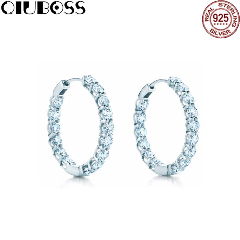 

QIUBOSS S925 Tiffanysilver circle earrings personality temperament super flash all diamonds wild rhinestone earrings