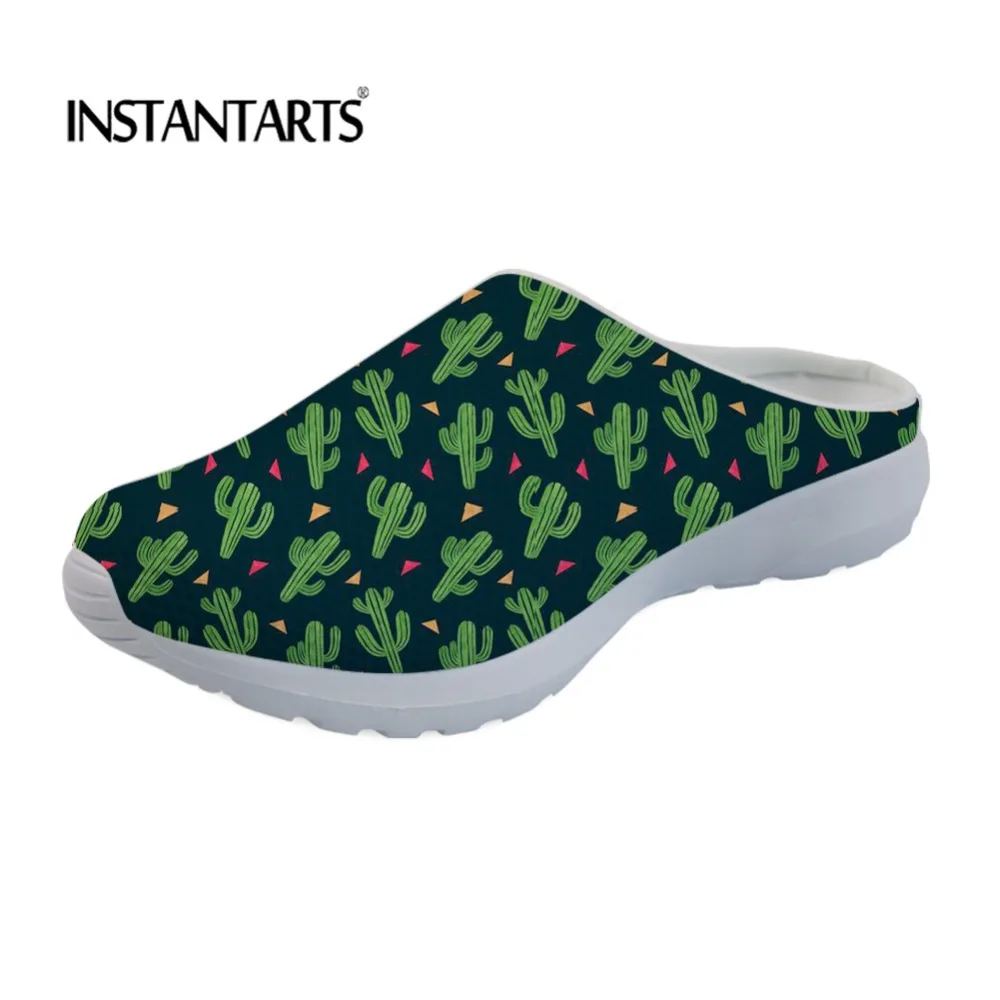 

INSTANTARTS Women Slippers Cartoon Cactus Prints Flats Breathable House Mesh Slipper Casual Female Sandals Water Shoes Ladies