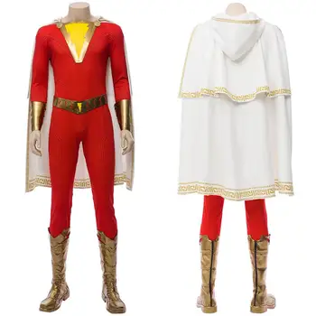 

Shazam Billy Batson Cosplay Costume Metal Light-up Jumpsuit Outfit LED with Boots Adult Men Halloween Carnival Costumes