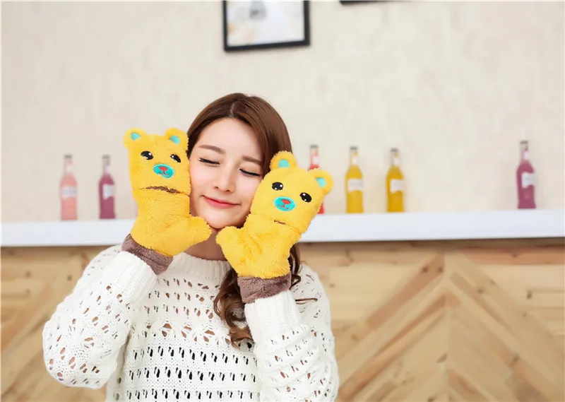 CUHAKCI женские кашемировые перчатки с милым рисунком зимние перчатки с утолщенным медведем на запястье высокого качества женские перчатки ветрозащитные перчатки теплые - Цвет: G116 Yellow