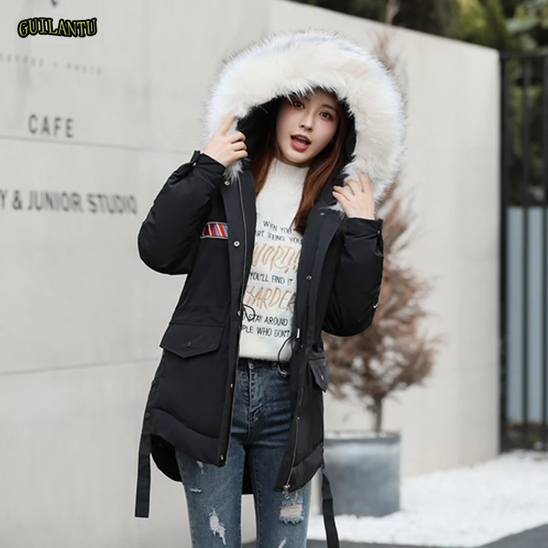 

Winter Down Cotton Padded Coat Women Thickening Warm Quilted Jacket coat Big Fur Collar Hooded Parka Mujer Plus Size Coats