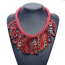 Big Retro Red Beaded Pendant Necklace Tassel Necklace For Women Cheap Statement Necklaces Wholesale Jewelry Red Collar YT0887
