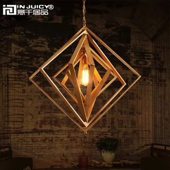 

Japanese Vintage Wood Bamboo Lantern E27 Ediosn Pendant Lights Lamps Shades Retro Square Tea House Droplights Corridor Cafe Bar