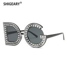 Shigeary D G Round Sunglasses 2019 New Women Square Luxury Eyewear Brand Crystal Sun glasses Ladies Fashion Bling Gemstone DG