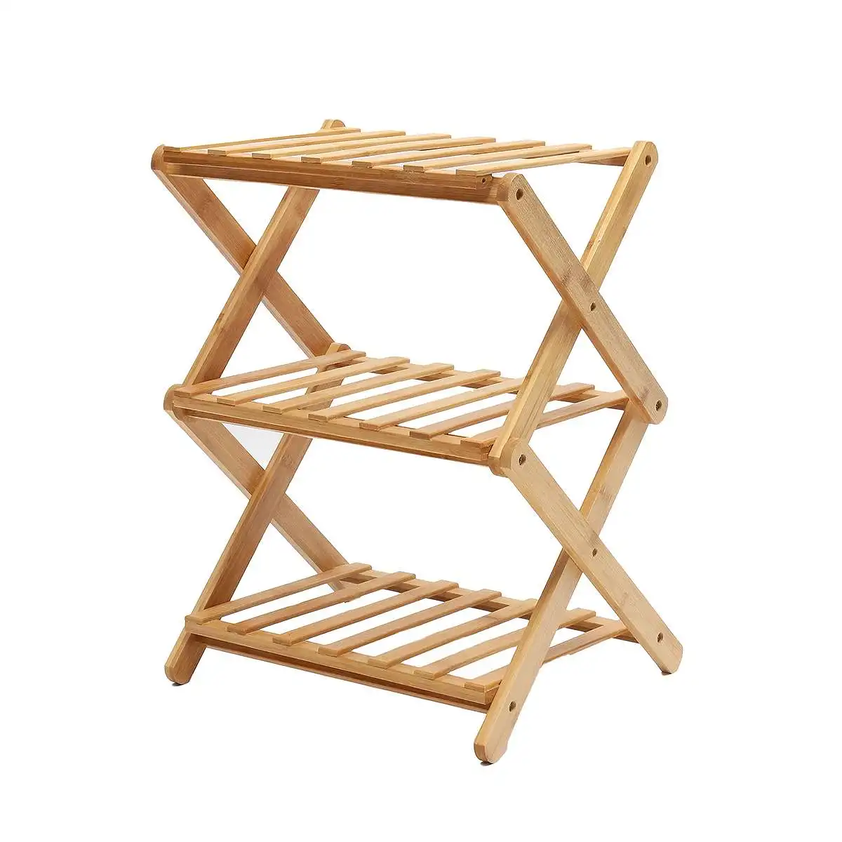 2/3/4/5 Tiers Foldable Natural Plant Stand Flower Pot Decor Shelf Garden Balcony Planter Flower Pot Tray Display Rack - Цвет: 38cm length 3 Tiers