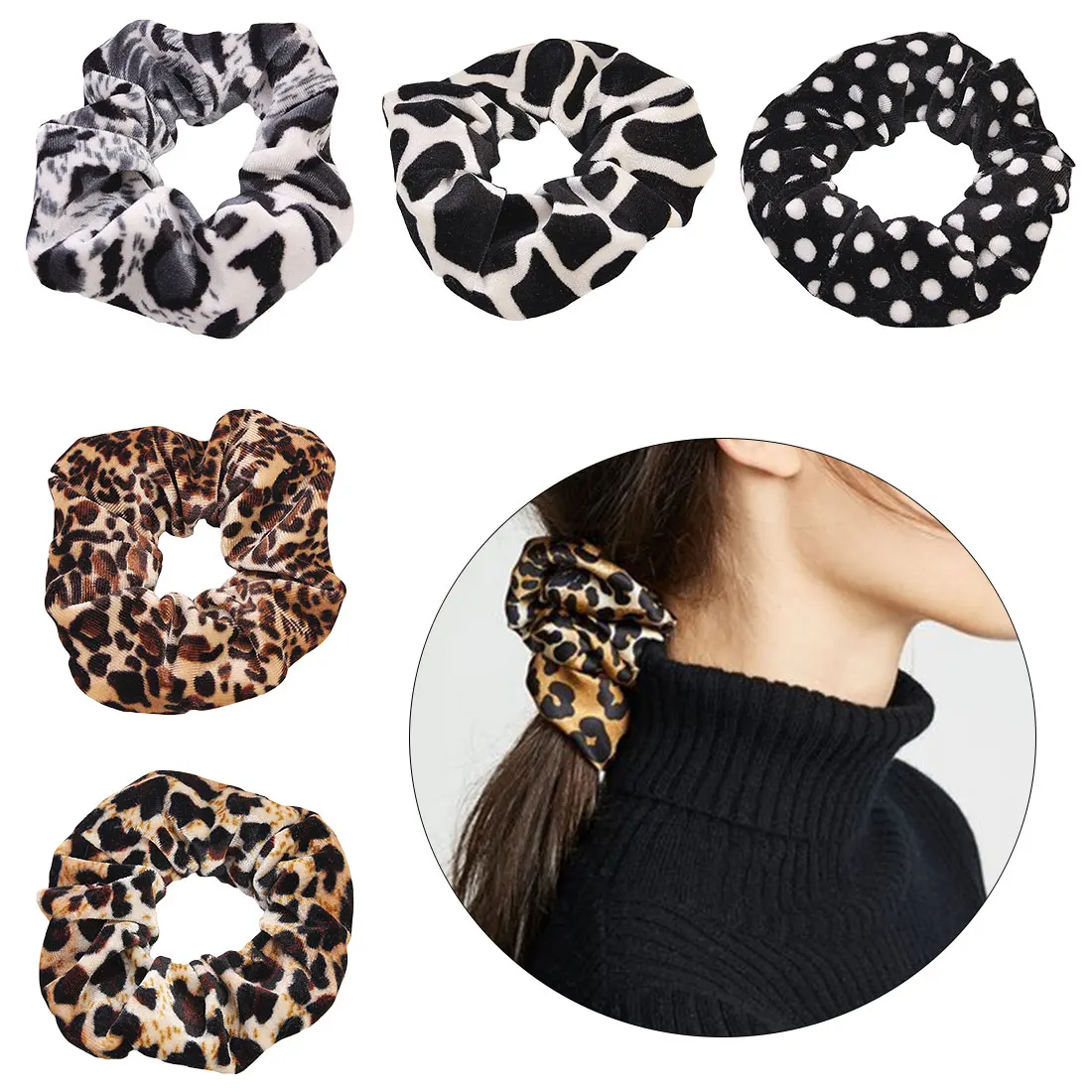 

Ladies Hair Tie Striped Lady Scrunchies Ponytail Hair Female Girl Holder Rope Bands Leopard Printed Women Hair Accessories