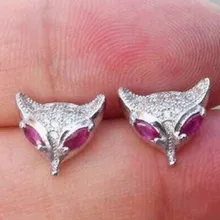 Серьги-гвоздики с натуральным Рубином из серебра s925 пробы, серьги с натуральным красным драгоценным камнем, модные серьги в виде лисьей морды, вечерние ювелирные изделия