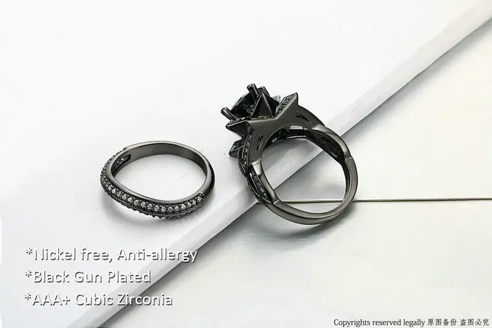 Double Fair Black Nano & Green Cubic Zirconia Rings Sets Black Gold Color Fashion Engagement Party Crystal Women Jewelry DFR697