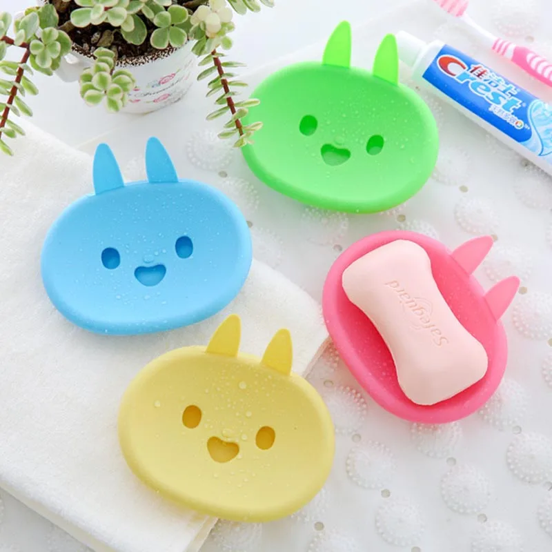 Cute Rabbit shape Plastic Holder Dish Soap Box with Cover bathroom set