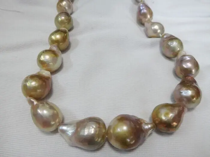 

HUGE 18MM NATURAL Aus. SOUTH SEA GENUINE GOLD LAVENDER NUCLEAR PEARL NECKLACE
