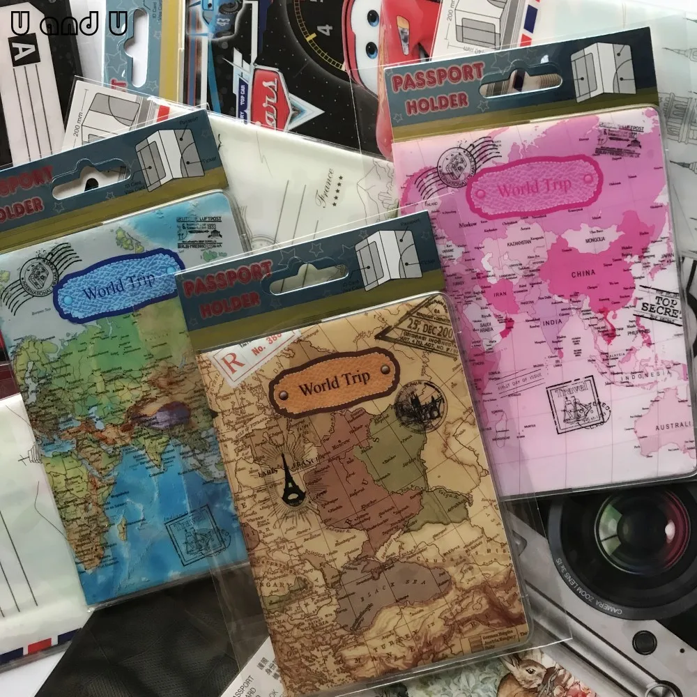 

UandU map style 2D design Travel accessories,passport cover holder,Pvc thin Leather Credit Card Holder