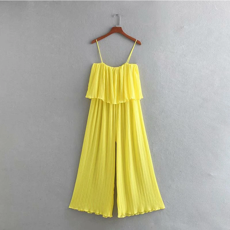 Women's Clothing Jumpsuit 2019 Cotton Fabric Solid Color Pleated Straps Jumpsuit Ms Summer Sexy Slim Fit Temperament Playsuits
