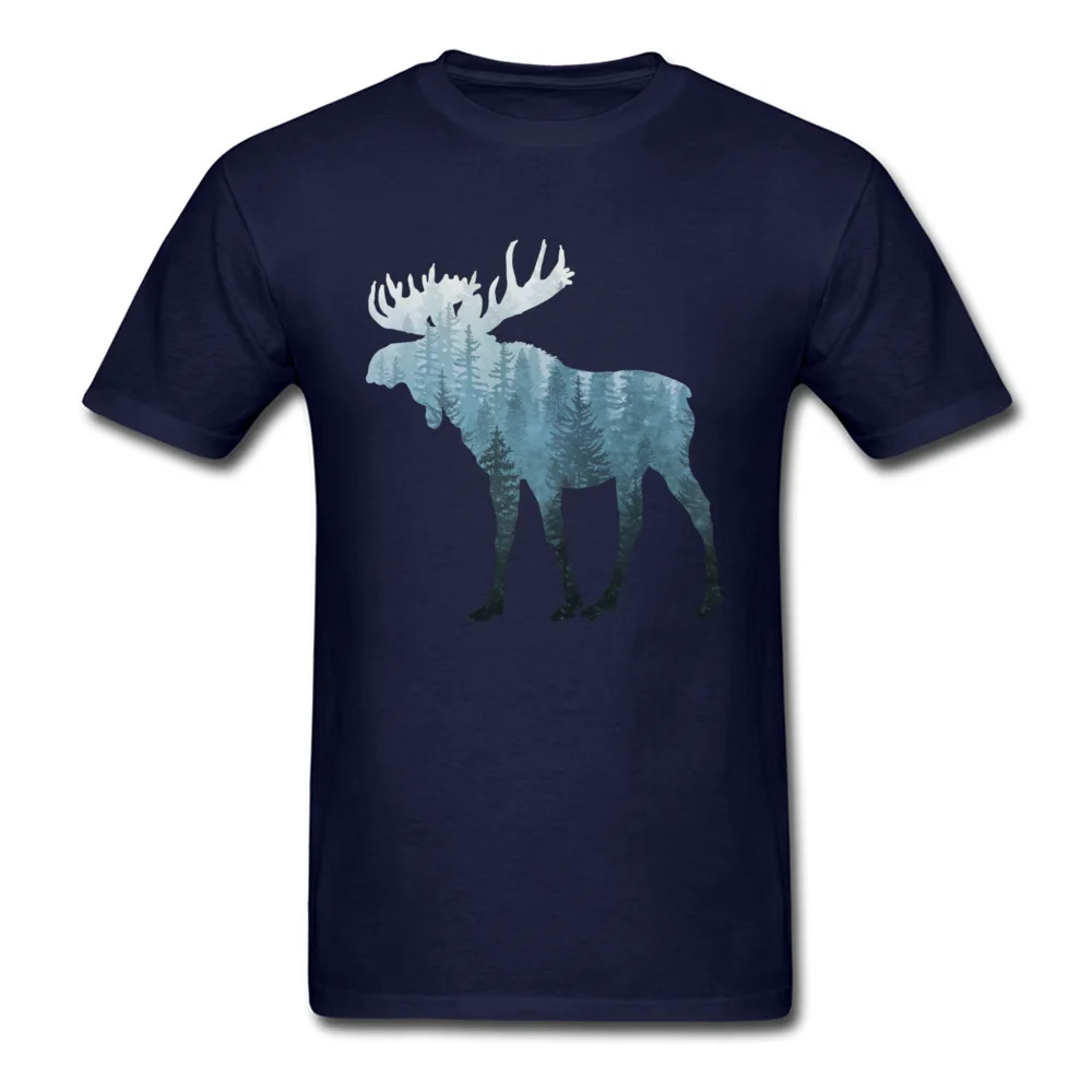 Geek Misty Forest Moose Tops Shirts for Men Designer Father Day Round Collar Cotton Short Sleeve T Shirt Summer Tee-Shirts Misty Forest Moose navy