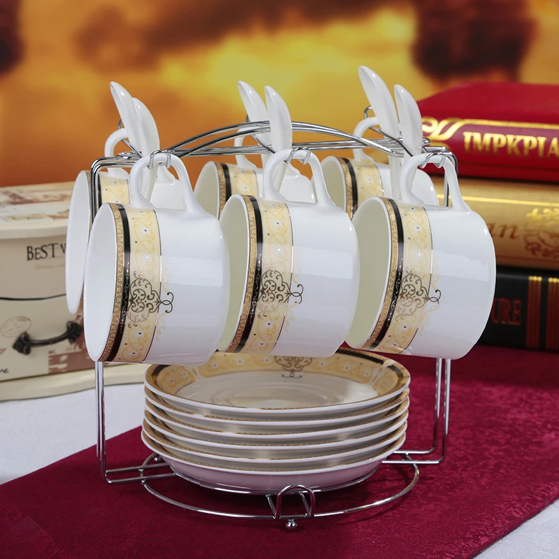 

6pcs/set 150 ml Porcelain coffee cup and saucer coffee set ceramic tea cup and saucer set send The cup holder spoons