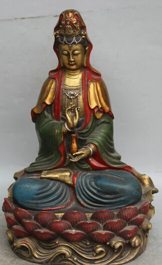 

JP S0524 19" China Bronze Gild Painting Seat lotus Kwan-yin Guan Yin Boddhisattva Statue