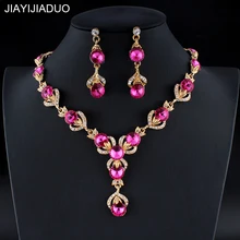 Jiayijiaduo, классический красный кристалл, ожерелье, серьги, ювелирный набор, золотой цвет, для благородных женщин, свадебные украшения, подарок, вечерние, Прямая поставка