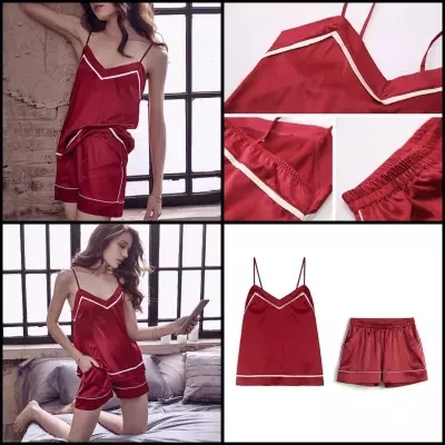 Пижама женская атласная с V образным вырезом и шортами|pajama sets|home clothingsatin pajamas |