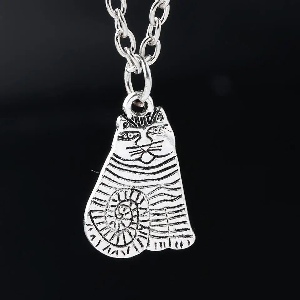 

Fashion Spiral Cat Charms Necklace Striped Tabby CAT Pendant Necklace Antique Silver Plated Jewelry