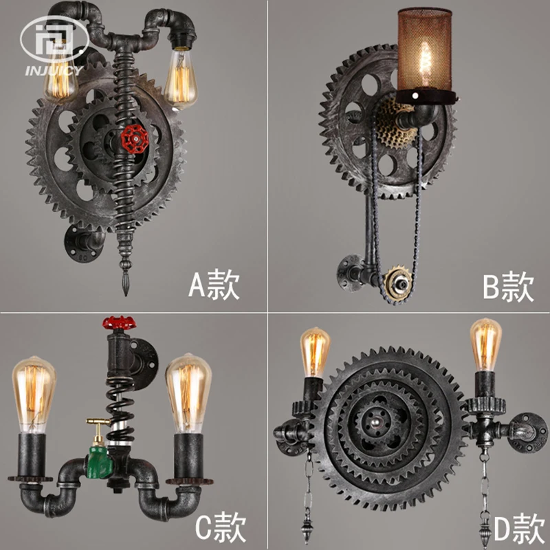 Лофт ретро промышленные ветровые Настенные светильники часы металлические трубы стимпанк E27 Эдисон кованого железа кафе ресторан Арт Деко Настенные светильники