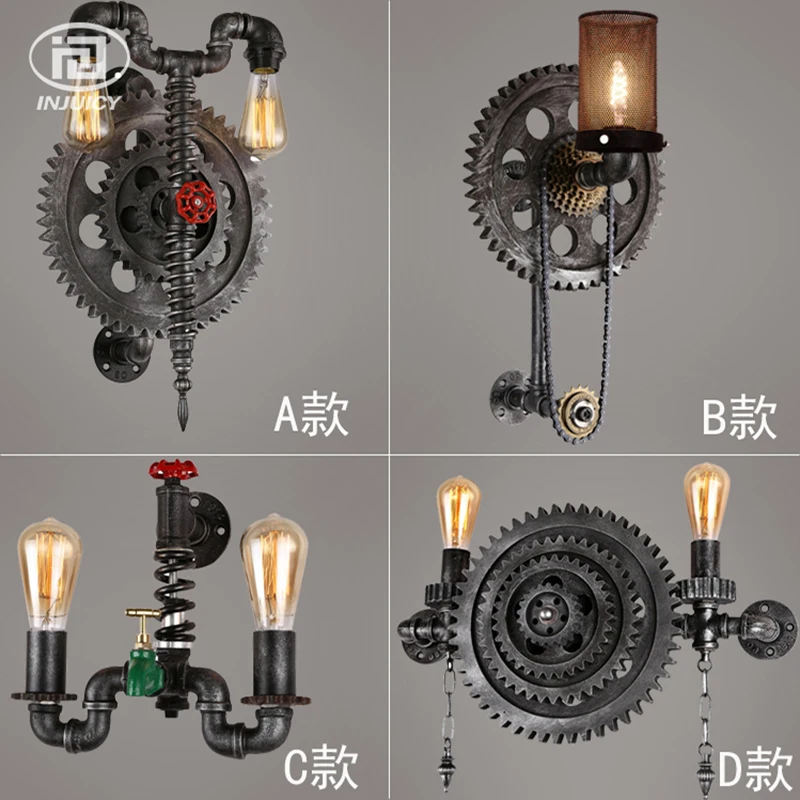 

Loft Retro Industrial Winds Wall lamps Clock Metal Pipes Steampunk E27 Edison Wrought Iron Cafes Restaurant Art Deco Wall Lights