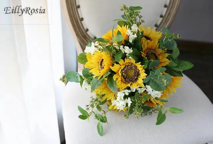 2019 новый дизайн кантри Свадебный букет желтый подсолнух богемная Свадьба Бохо невесты Искусственные Свадебные букеты ramo de novia