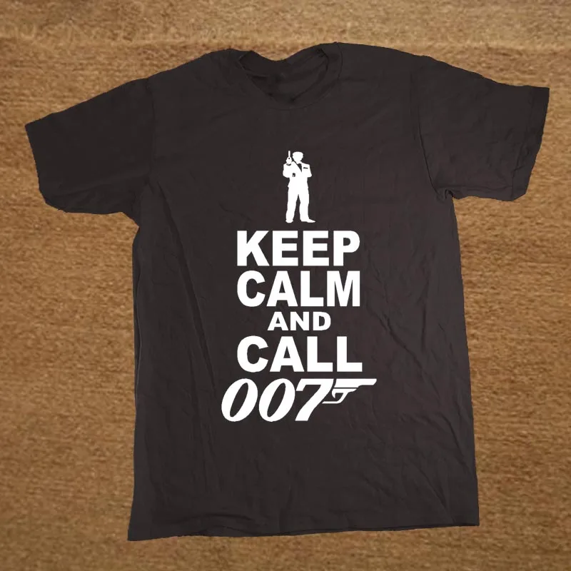 Новый Летний Стиль Забавный СОХРАНЯТЬ СПОКОЙСТВИЕ И ПОЗВОНИТЕ 007 Футболка