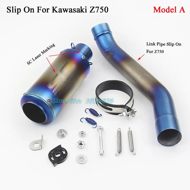 

Z750 Blue Exhaust Set Slip On For Kawasaki Z 750 Ninja 750 Motorcycle Exhaust Muffler with Middle Link Pipe Tupe Laser Marking
