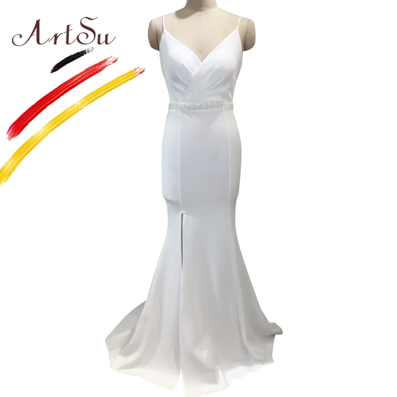 ArtSu женское элегантное длинное платье в пол с русалочкой, сексуальное платье с открытой спиной и алмазным бисером, Бандажное Макси-платье, вечерние платья - Цвет: Белый
