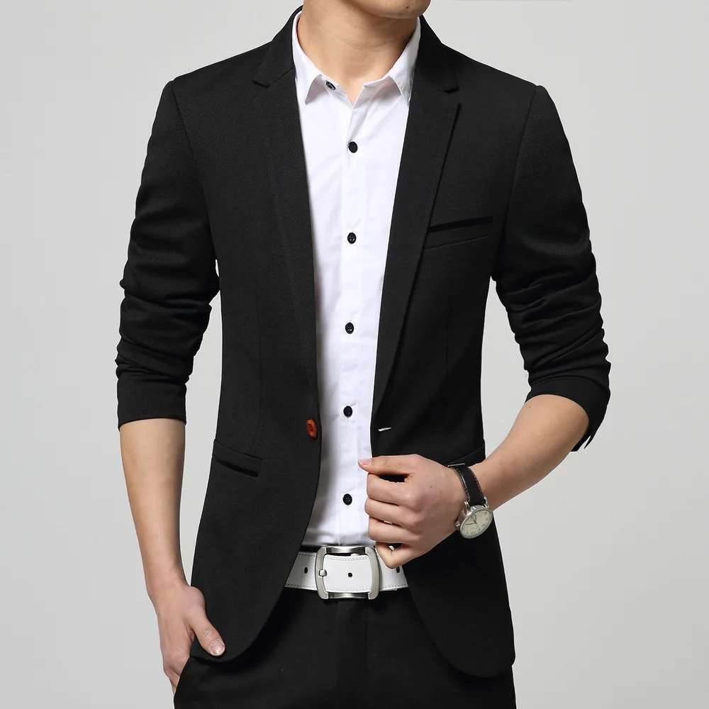Mens Korean slim fit fashion cotton blazer Suit Jacket black blue beige ...