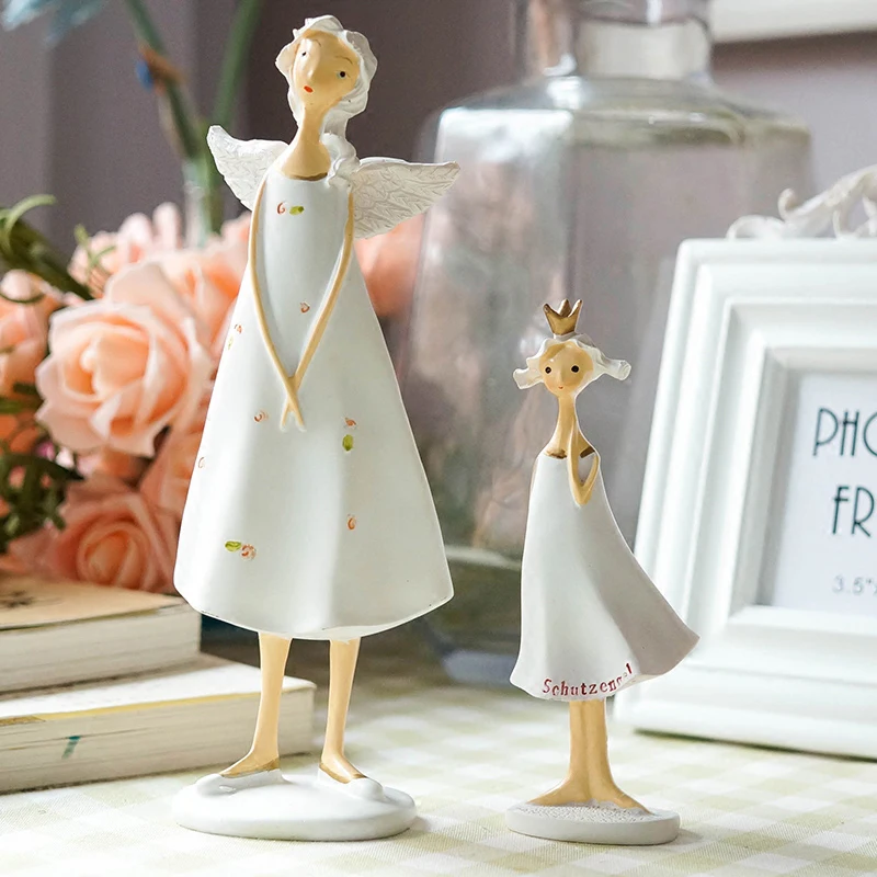 2 Pcs White Angels Figurines Europe Style Resin Girl Doll Craft Gifts