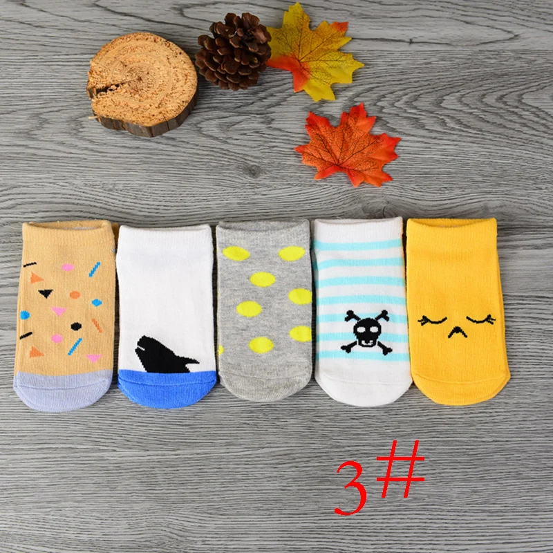 5 пар, хлопковые детские носки для мальчиков и девочек, повседневные носки-тапочки для новорожденных Короткие Нескользящие эластичные носки для новорожденных