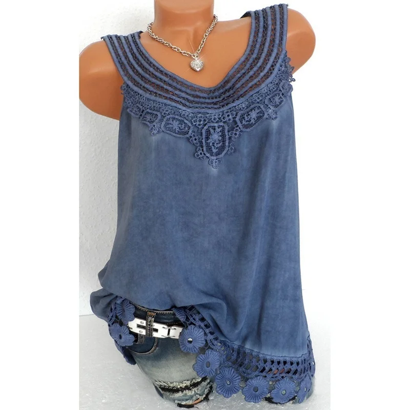 

ZOGAA Women Lace Plus Size Vest Tops O-Neck Sleeveless Pure Color Loose T-Shirt Female Casual Tee Shirt Tops Female Hot Sale