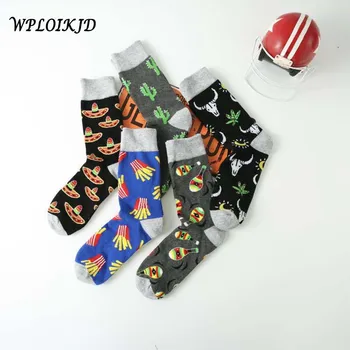 

[WPLOIKJD]Harajuku Hip Hop Streets Happy Socks Creative Cactus/Food Skateboard Skarpetki Men Socks Unisex Crew Meias Hombre