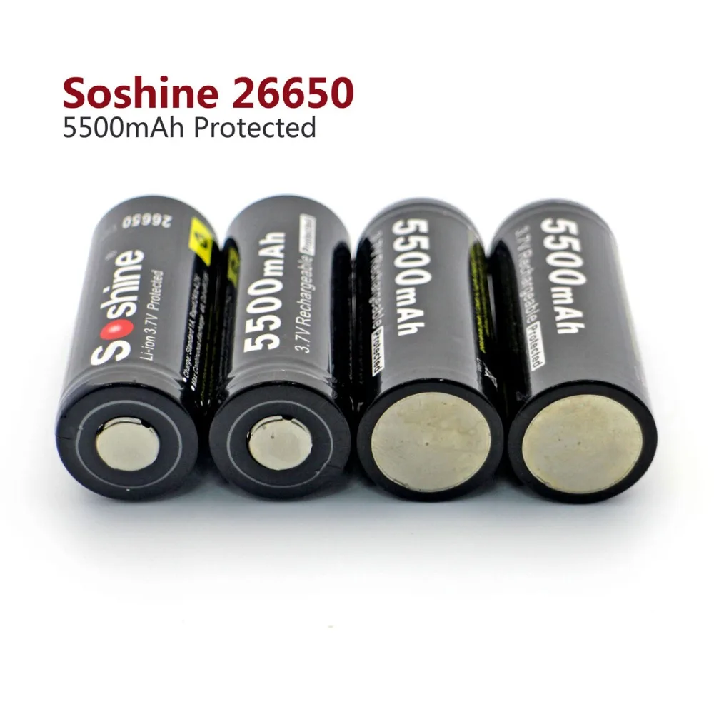Soshine 2 шт 3 7 V 5500mAh 26650 литий-ионная аккумуляторная батарея с защищенной печатной