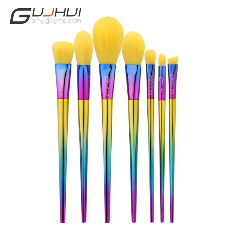 7PCS Yellow Hair Makeup Brushes Tools Make Up Foundation Eyebrow