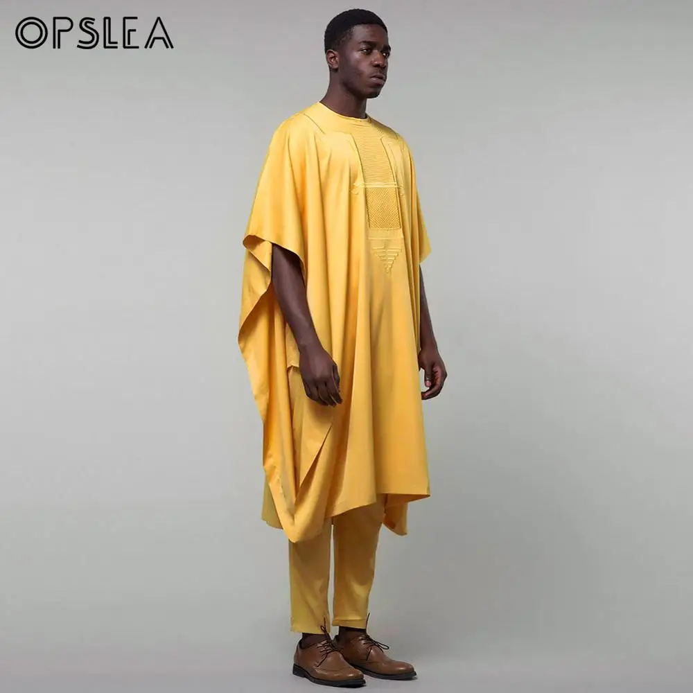 Opslea Agbada Мужская африканская одежда топы с короткими рукавами брюки Дашики Африканский Базен Riche Homme наряд традиционные комплекты из 3 предметов